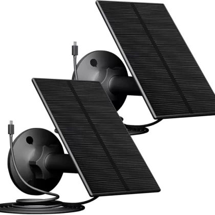 Zivif 2W Solar Panel for Security Camera, USB Solar Panel for Camera, USB Solar Panel Charger, 360°Adjustable Micro USB Solar Panel for Outdoor Camera, Black (2 Pack)