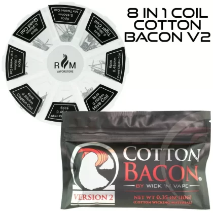 8-in-1 Prebuilt Coils 48 Pieces & Cotton Bacon V2 10pcs For RDA RTA Tank