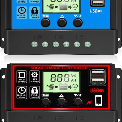 2Pcs 30A Solar Charge Controller, Black Solar Panel Battery Intelligent Regulator with Dual USB Port 12V/24V PWM Auto Paremeter Adjustable LCD Display