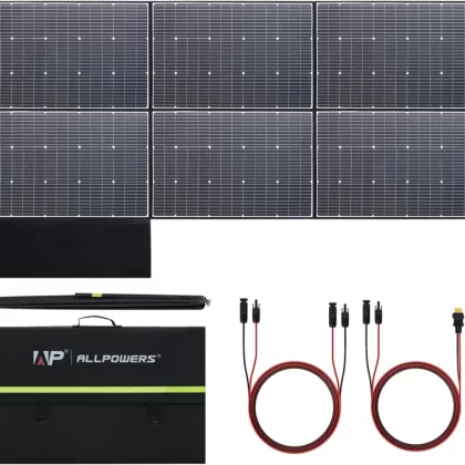ALLPOWERS SP039 600W Monocrystalline Portable Solar Panel Waterproof IP67 RV Solar Panel Kit with 44V Output Foldable Solar Charger for Outdoor Adventures Power Outage Solar Generator