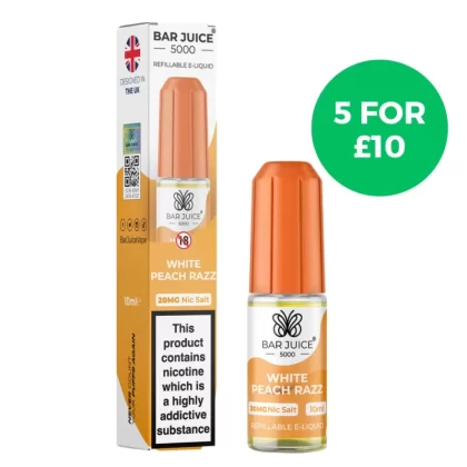 White Peach Razz Nic Salt E-Liquid by Bar Juice 5000