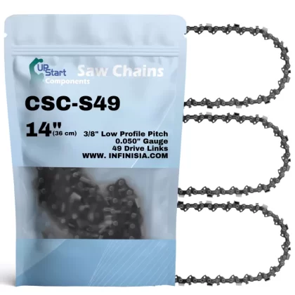 3-Pack 14′′ Semi Chisel Saw Chain for Poulan PLN1514 Chainsaw – (14 inch, 3/8′′ Low Profile Pitch, 0.050′′ Gauge, 49 Drive Links, S49)