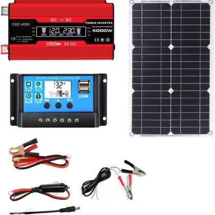 110V/220V 4000W Complete Solar Panel Kit with 30A Controller, 18W 12V Panel for Home, RV, Off-Grid, Generator (Color : Black, Size : 12V-110V)