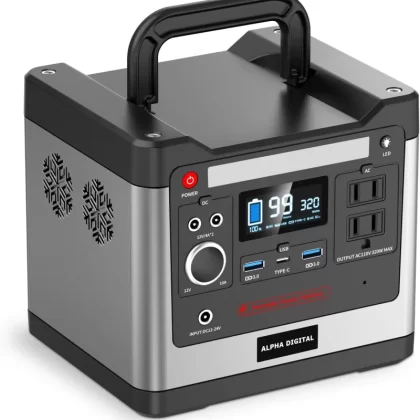 320W Outdoor Portable Power Station, 298Wh/93120mAh, LiFePO4 Lithium Battery. AC Outlet, DC Output, USB QC3.0 & Type-C, LED Flashlight. for Home, Travel, Camping