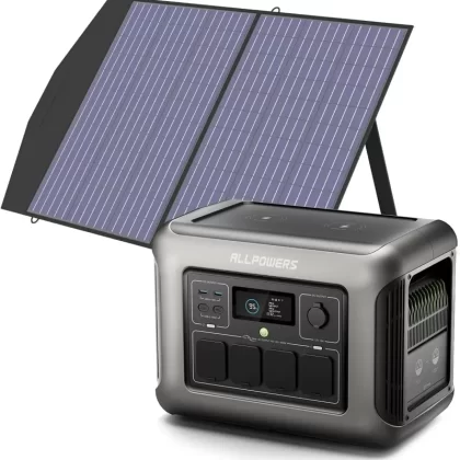 ALLPOWERS R1500 Portable Power Station with SP027 Solar Panel, 1800W 1152Wh LiFePO4 Solar Generator with 100W Panel Included, Solar Power with UPS Function, Fast Charging