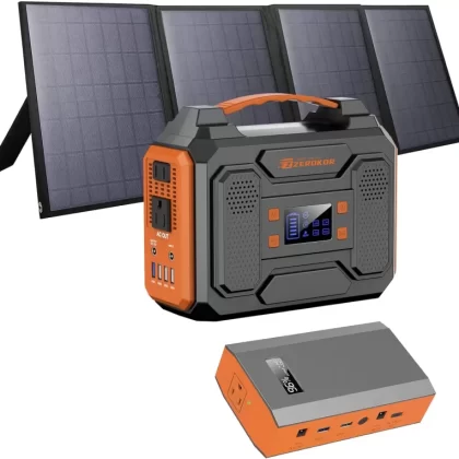 ZeroKor Portable Solar Generator 300W, Portable Power Bank 65W with 40W Panel Included with DC AC Outlet for Home Use, RV, Outdoor Camping Adventure