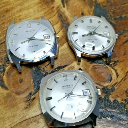 3 x Rare Benrus Sea Lord Dealer Sample Watch Cases with Dial & Hand Parts (CV11)