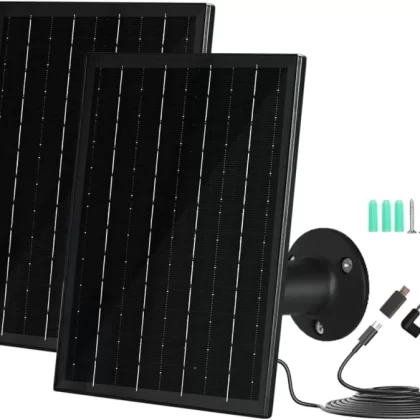 6W Solar Panels for Security Cameras Outdoor IP66 Waterproof Solar Panel Compatible with Recharged Battery Cameras Type-C 、DC & Micro USB Port 360° Adjustable Mount 9.8ft Cable (2 pack white)