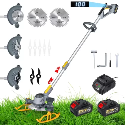 21V Capable String Trimmer Brush Cutter, with 2 x Saw Blades, 2 x Metal Blades, 20x Grass Cutting line