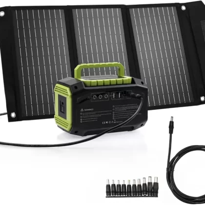 150W Portable Power Station with 30W Solar Panel,145Wh 39000mAh Camping Solar Generator,Lithium Battery Power 110V/150W Peak AC Outlet, DC Ports, USB Ports for CPAP Home Camping Emergency