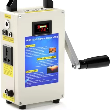 150W Hand Crank Generator, Portable Power Station w/Folding Handle, Aluminum Alloy Small Inverter Generator Rechargeable for Home Camping Outdoor Smartphone Charger