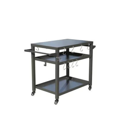 3-Shelf Outdoor Grill Cart Table, Movable Pizza Oven Table, Grill Carts Outdoor with Wheels, Stainless Steel Food Prep Table