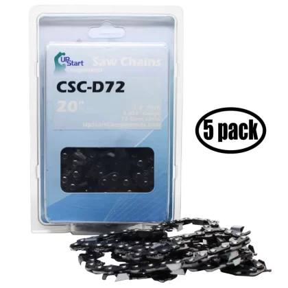 5-Pack 20′′ Full Chisel Saw Chain for Stihl MS 311 Chainsaws – (20 inch, 3/8′′ Pitch, 0.050′′ Gauge, 72 Drive Links, CSC-D72)