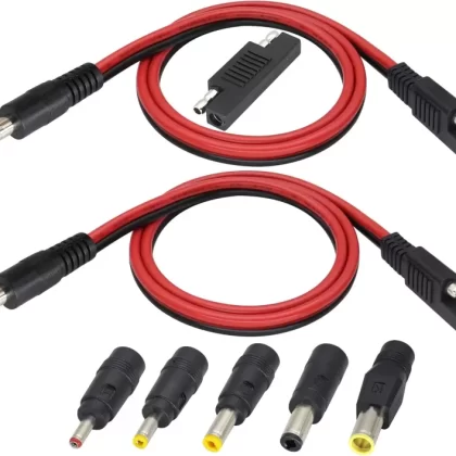 2Pack SAE to DC Adapter Cable SAE Plug to DC 5.5mmx2.1mm Male Connector Cables with SAE Polarity Reverse Adapter & DC8/6.5/5.5/4.0/3.5(mm) Adapters for Solar Battery Panel (14AWG 2ft/60cm)
