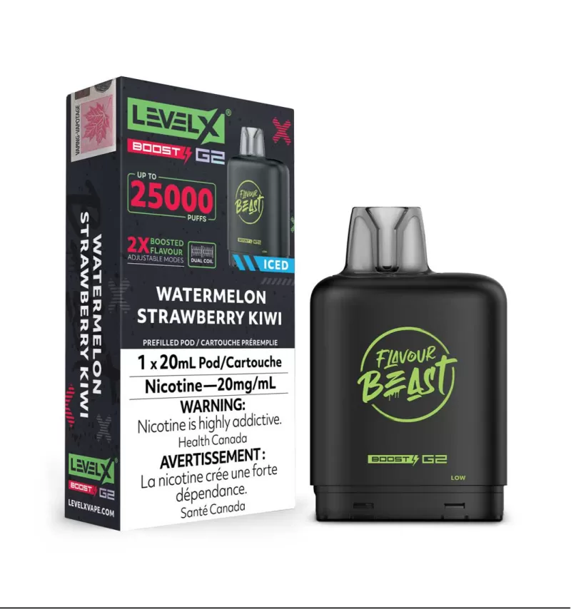 Flavour Beast Level X Boost G2 Watermelon Strawberry Kiwi Iced 25k Puffs Pod (Provincial)