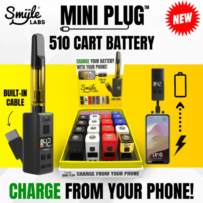 Mini Plug 510 Cart Battery with Built-in USB-C Cable By Smyle Labs - UK